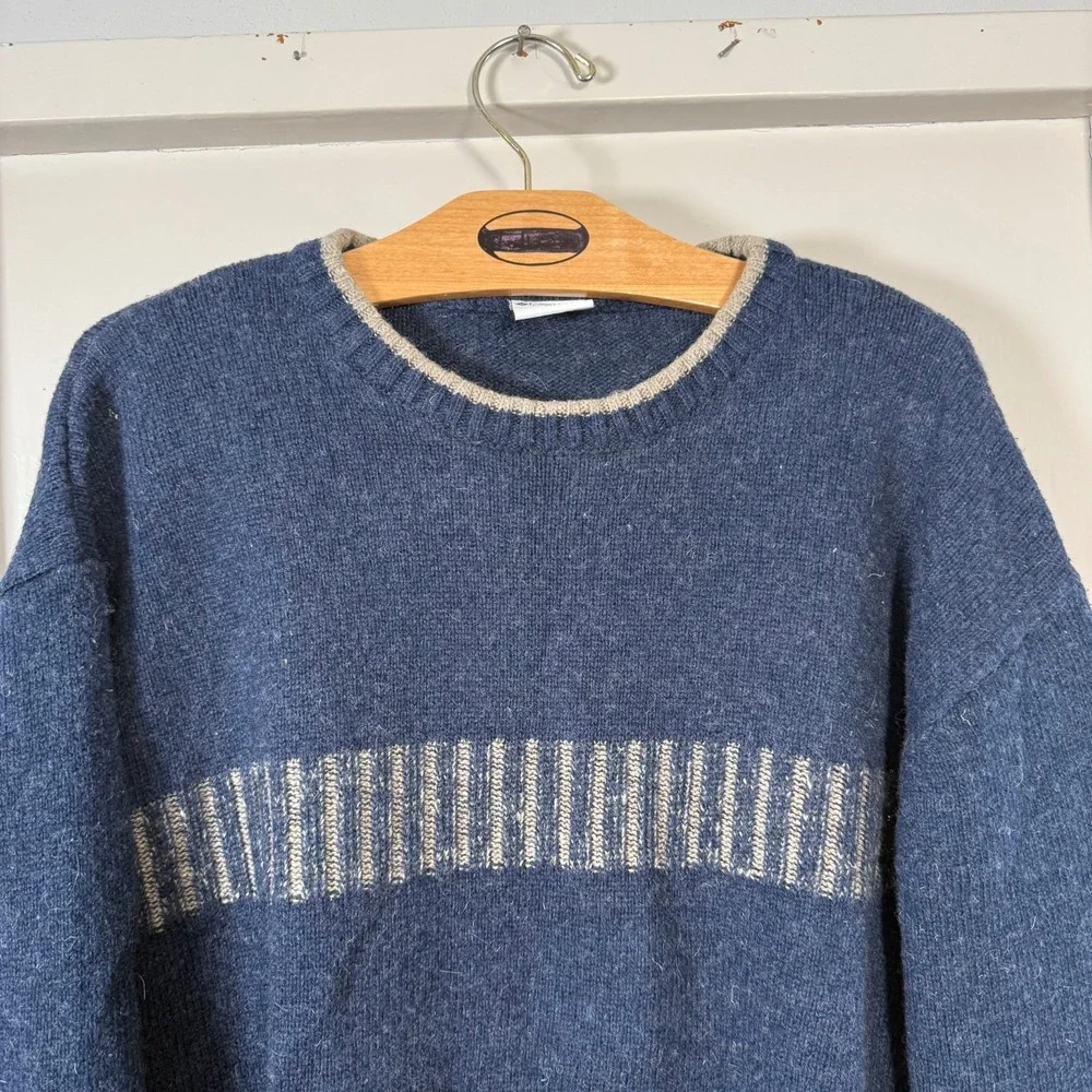 Columbia Sweater Men's Blue Wool Blend Knit Crew‎ Neck Pullover Winter Large VTG